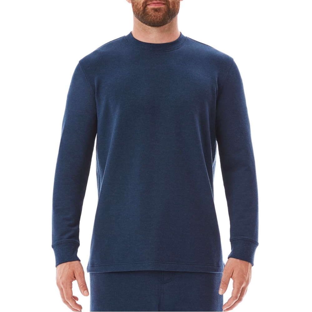NEW Members Mark Mens Size M Long Sleeve French Terry Lounge Tee Navy Blue